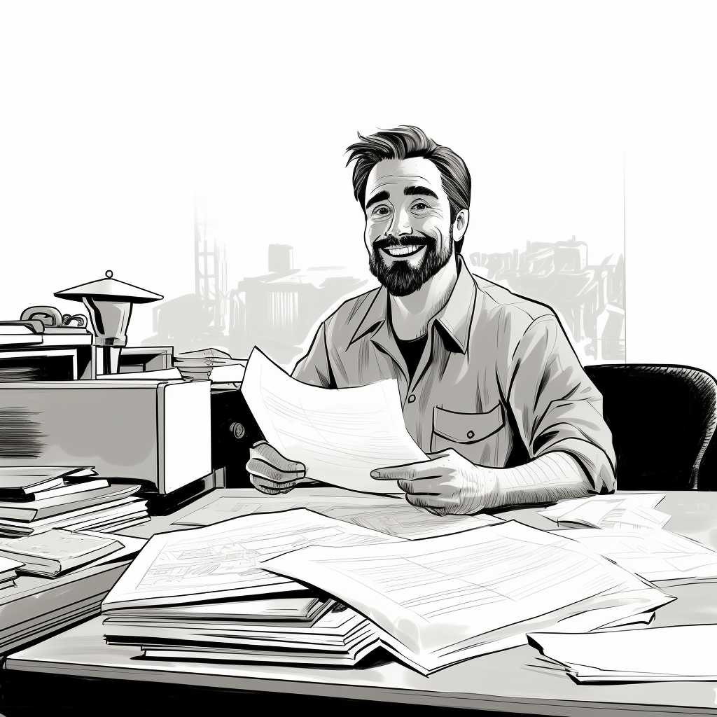 Illustration Cheat Sheets - a man at a desk with a piece of paper