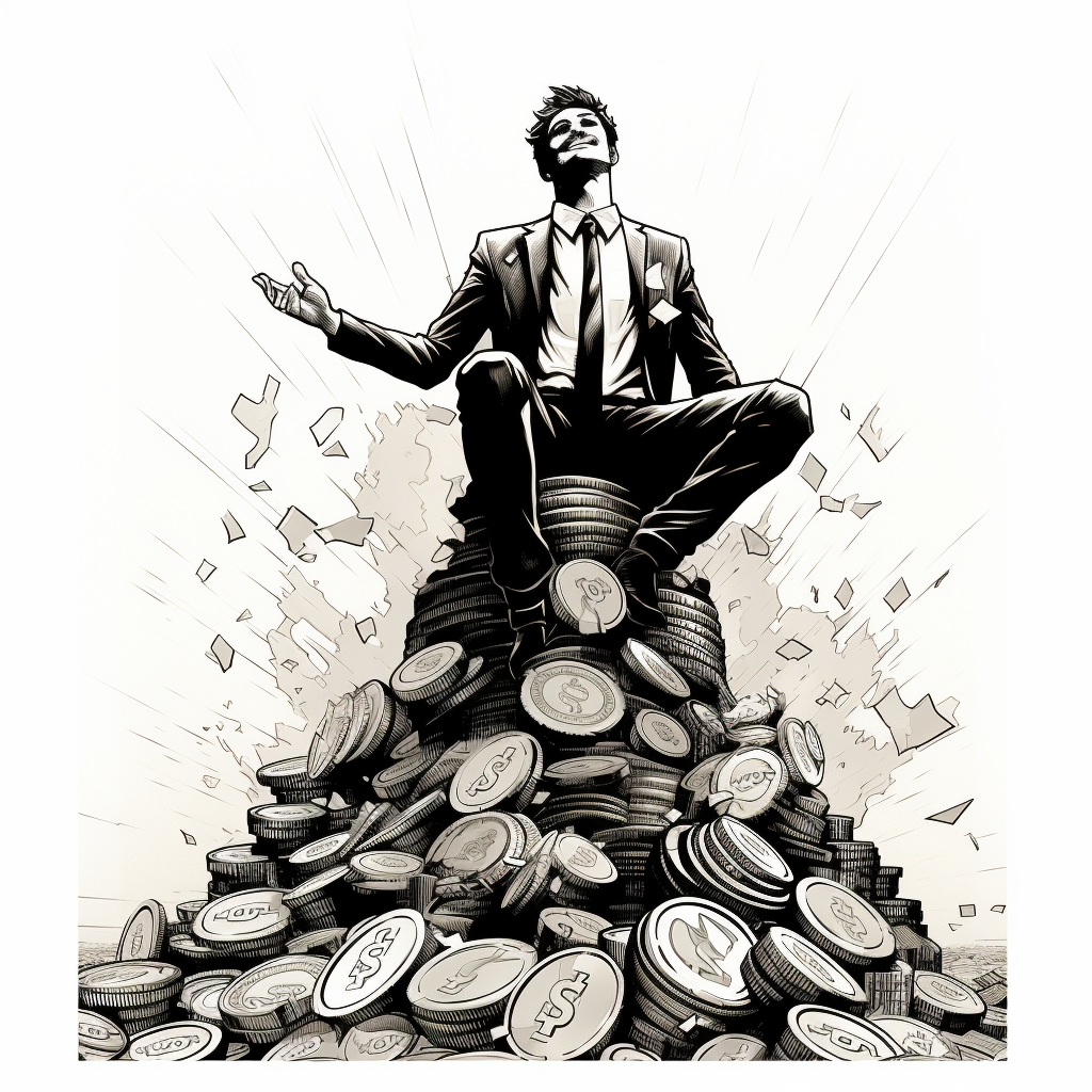 Quality Unleashed: Supercharging Your Bottom Line Growth - Illustration - A person sitting on a pile of coins